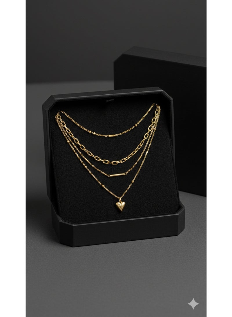 WARD Elegant Triple Layered Heart Pendant Necklace - Gold Plated Stainless Steel Jewelry. - Image 2